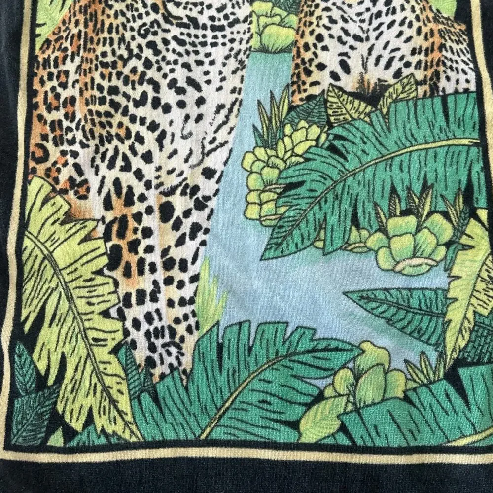 Vintage Hiltex Beach Towel Jungle Leopards Big Cats Tropical Retro Y2K Summer